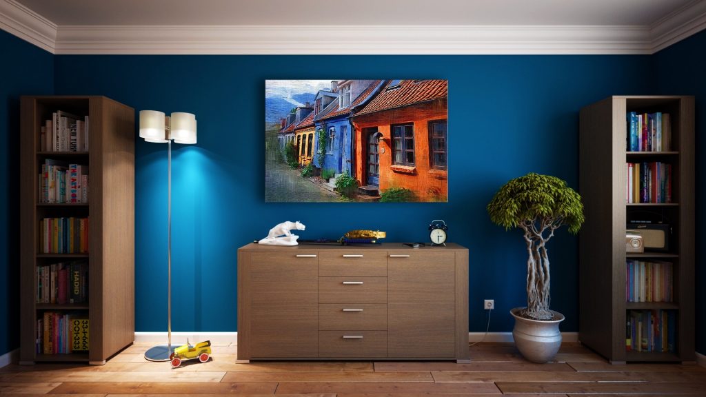 Living Room with blue wall